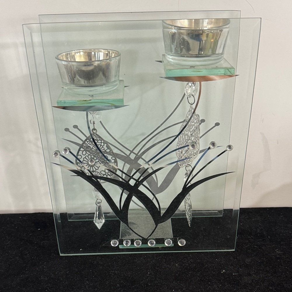 Vintage (MCM)Tea light Glass Candle Holder with Silver Accents